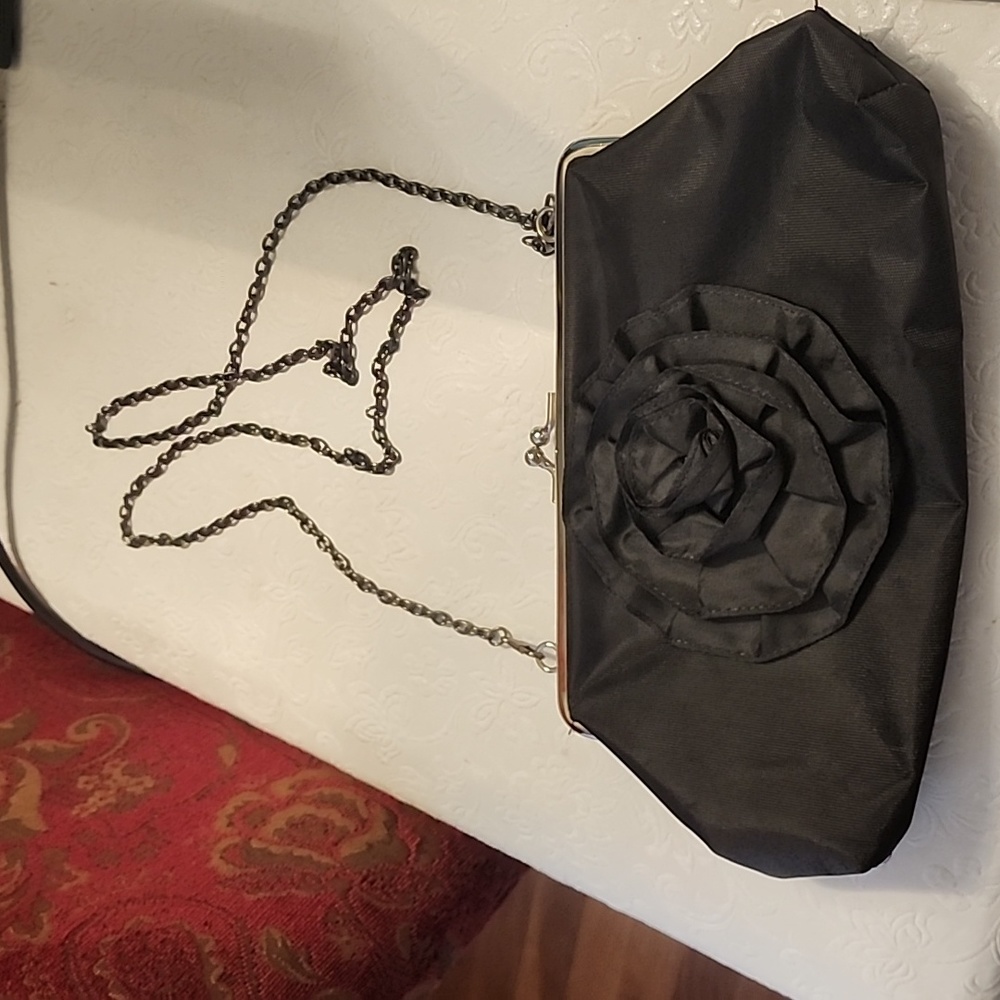 Vintage Black Flower Evening Shoulder Bag